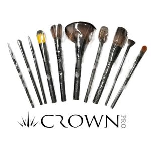 CROWN Professional 10 PC Pro Brush Set & Bonus Book Case